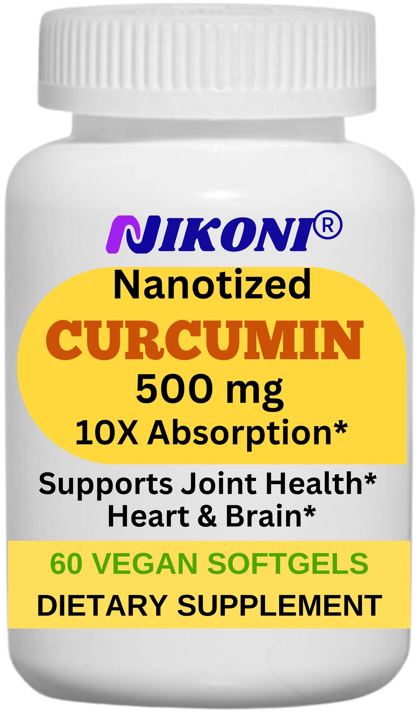 Nikoni Nanotized Curcumin Softgels, Supports Joint, Heart, & Immunity.