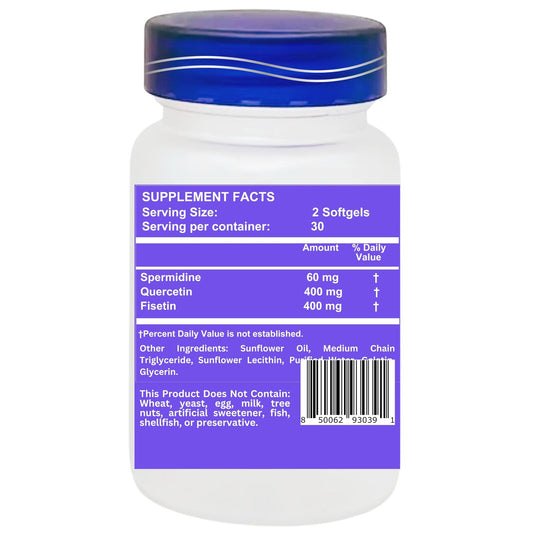 Nikoni Liposomal Spermidine, Quercetin, Fisetin Softgels for Healthy Aging, Cellular Renewal.
