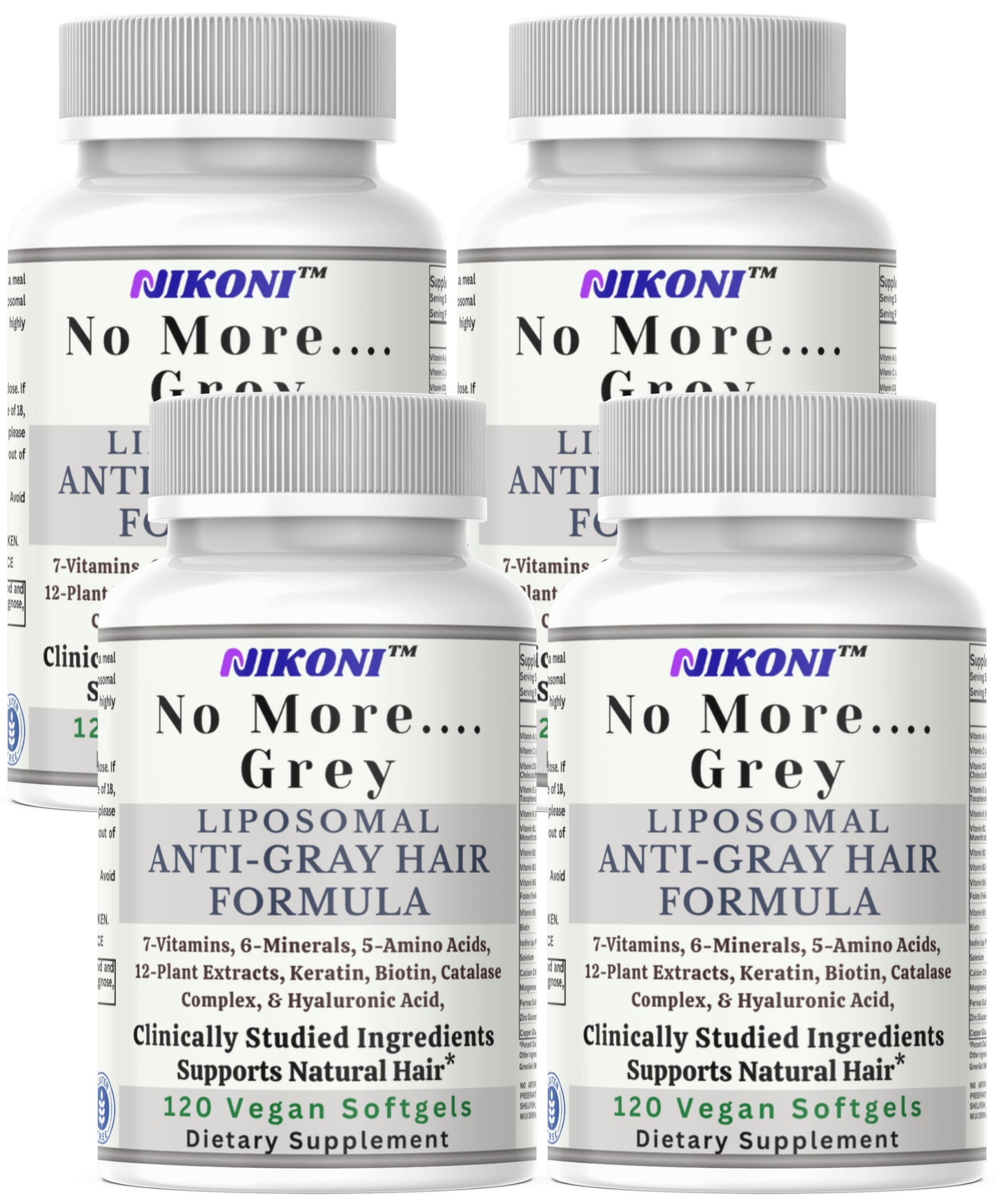Nikoni Liposomal Anti Gray Hair Formula – 7 Vitamins, 6 Minerals, 5 Amino Acids & 12 Plant Extracts, for Healthy Hair Maintenance– 120 Vegan Softgels