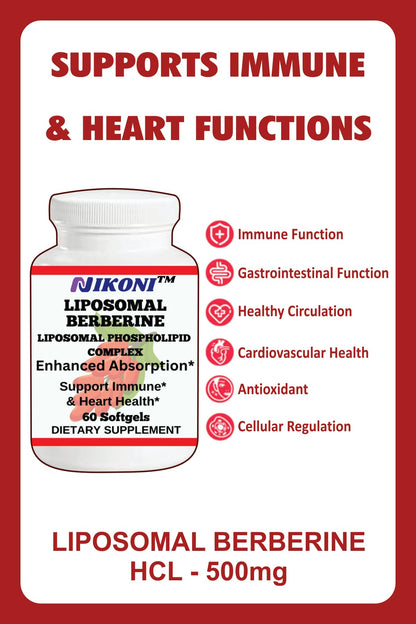 Nikoni Liposomal Berberine 500 mg Support Heart Health & Cholesterol 60 Softgels