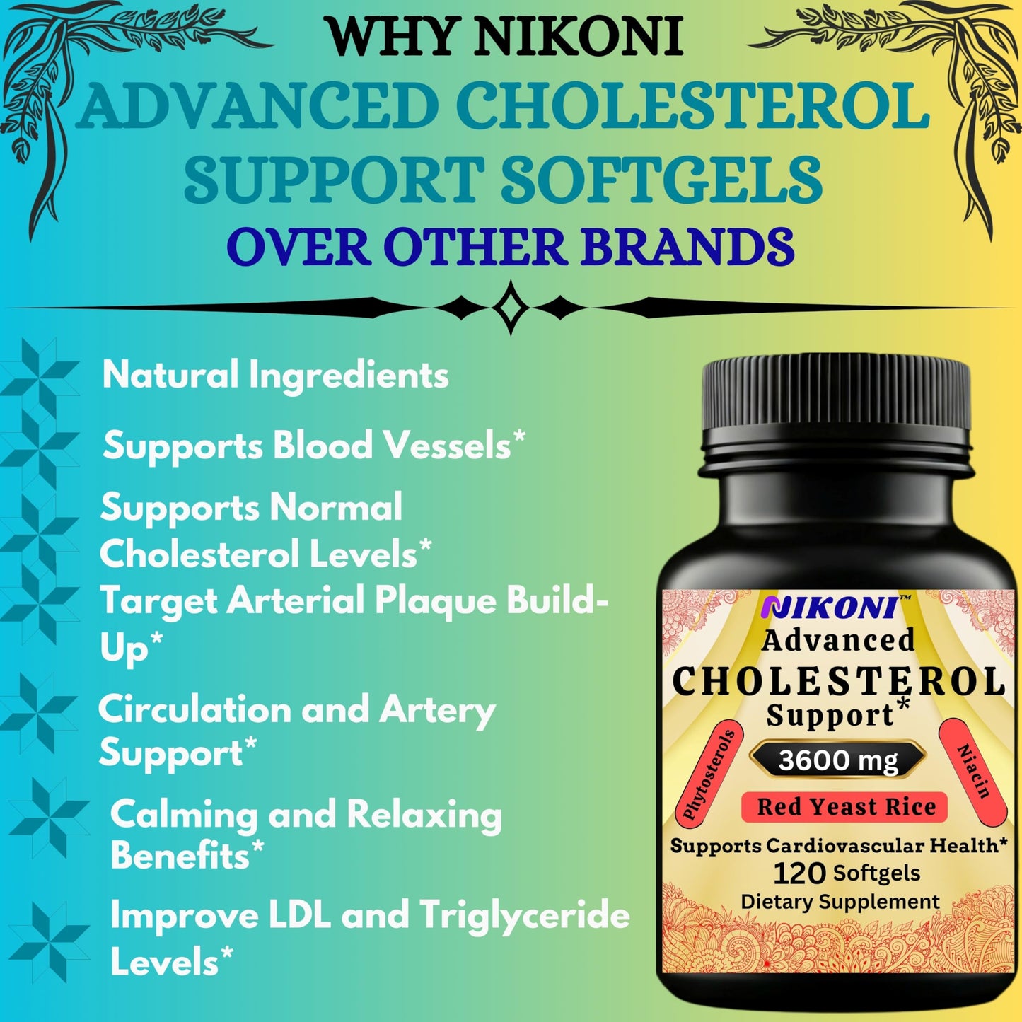 Nikoni Advanced Cholesterol Support 3600 mg Plant Sterols Softgels