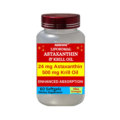 Nikoni Liposomal Astaxanthin 24mg with 500mg Krill Oil for Men & Women