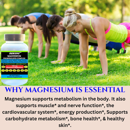 Nikoni Phospholipid Magnesium Complex 2500mg (9 Magnesium Salts, 5 Vitamins & 3 Minerals) Softgels