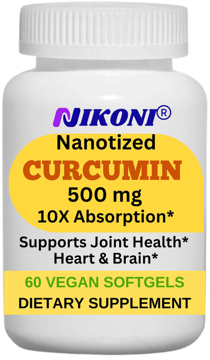 Nikoni Nanotized Curcumin Softgels, Supports Joint, Heart, & Immunity.