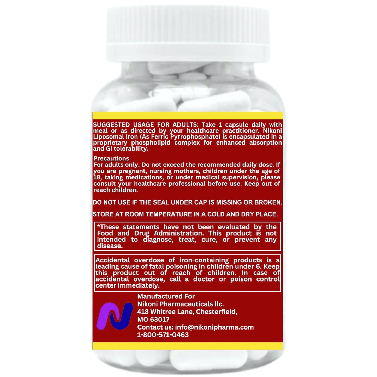Nikoni Liposomal Iron 21 mg Capsules Promotes Red Blood Cells.