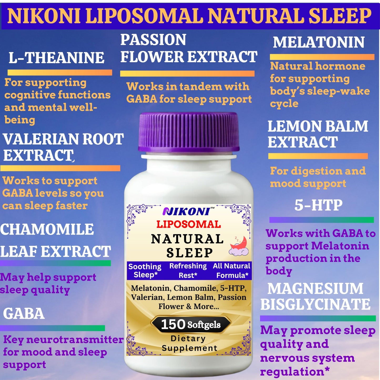 Nikoni Liposomal Natural Sleep Aid Softgels, Supports Natural Sleep