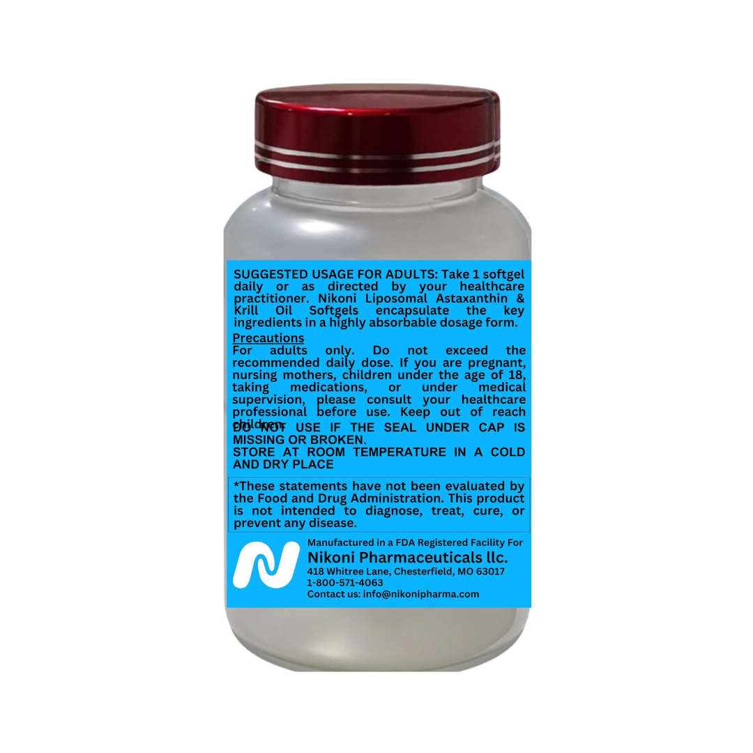 Nikoni Liposomal Astaxanthin 24mg with 500mg Krill Oil for Men & Women