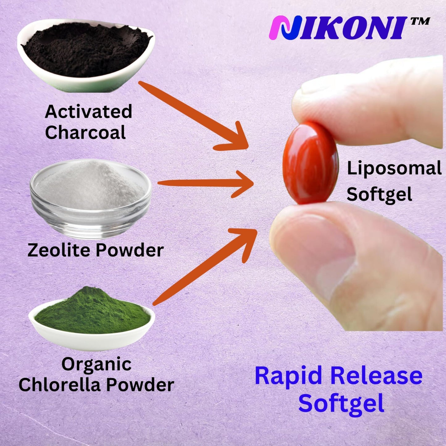 Nikoni Vegan Liposomal Zeolite, Activated Charcoal & Organic Chlorella, Supports Full Body Detox