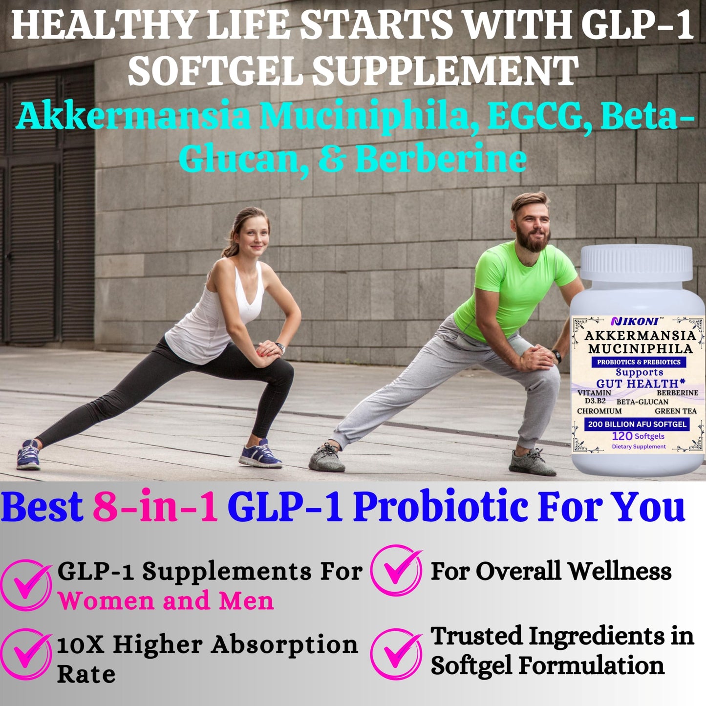Nikoni Akkermansia Muciniphila GLP-1 Probiotic Softgels for Women & Men