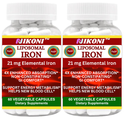 Nikoni Liposomal Iron 21 mg Capsules Promotes Red Blood Cells.