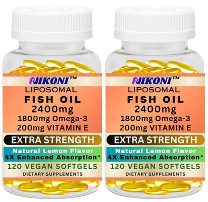 Nikoni Liposomal Lemon Flavored Fish Oil 2400 mg with 200 mg of Vitamin E  Vegan Softgels