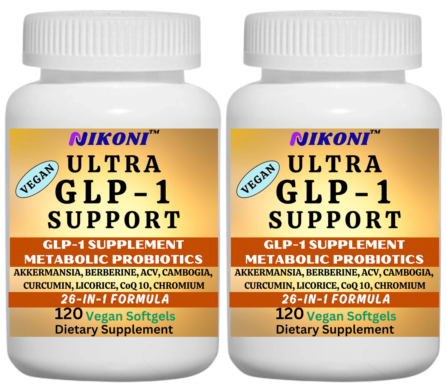 Nikoni GLP-1 Supplement with Akkermansia, Berberine, Curcumin, ACV Vegan Softgels