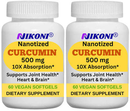 Nikoni Nanotized Curcumin Softgels, Supports Joint, Heart, & Immunity.