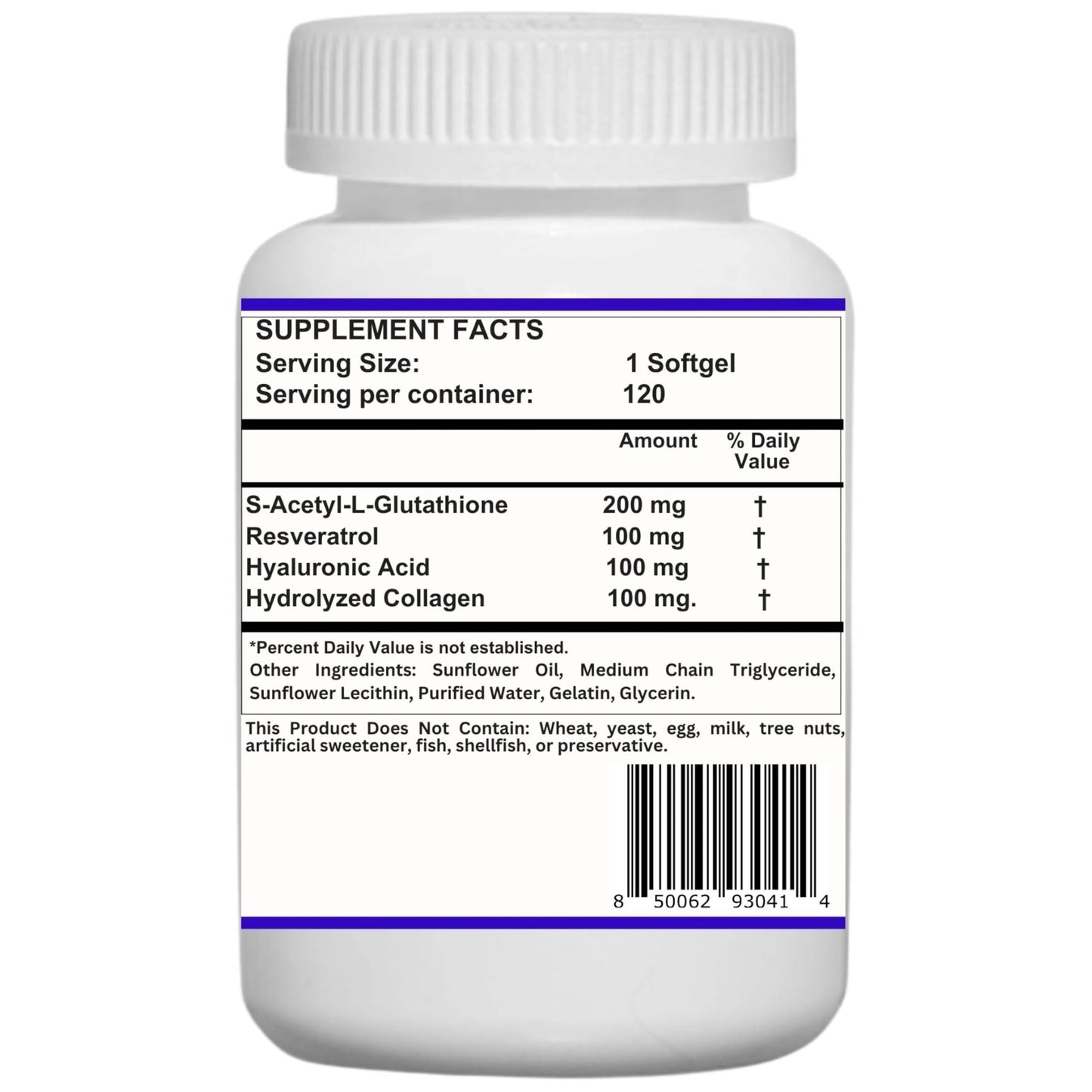 Nikoni Liposomal S-Acetyl L-Glutathione Resveratrol, Hyaluronic Acid & Collagen  Softgels