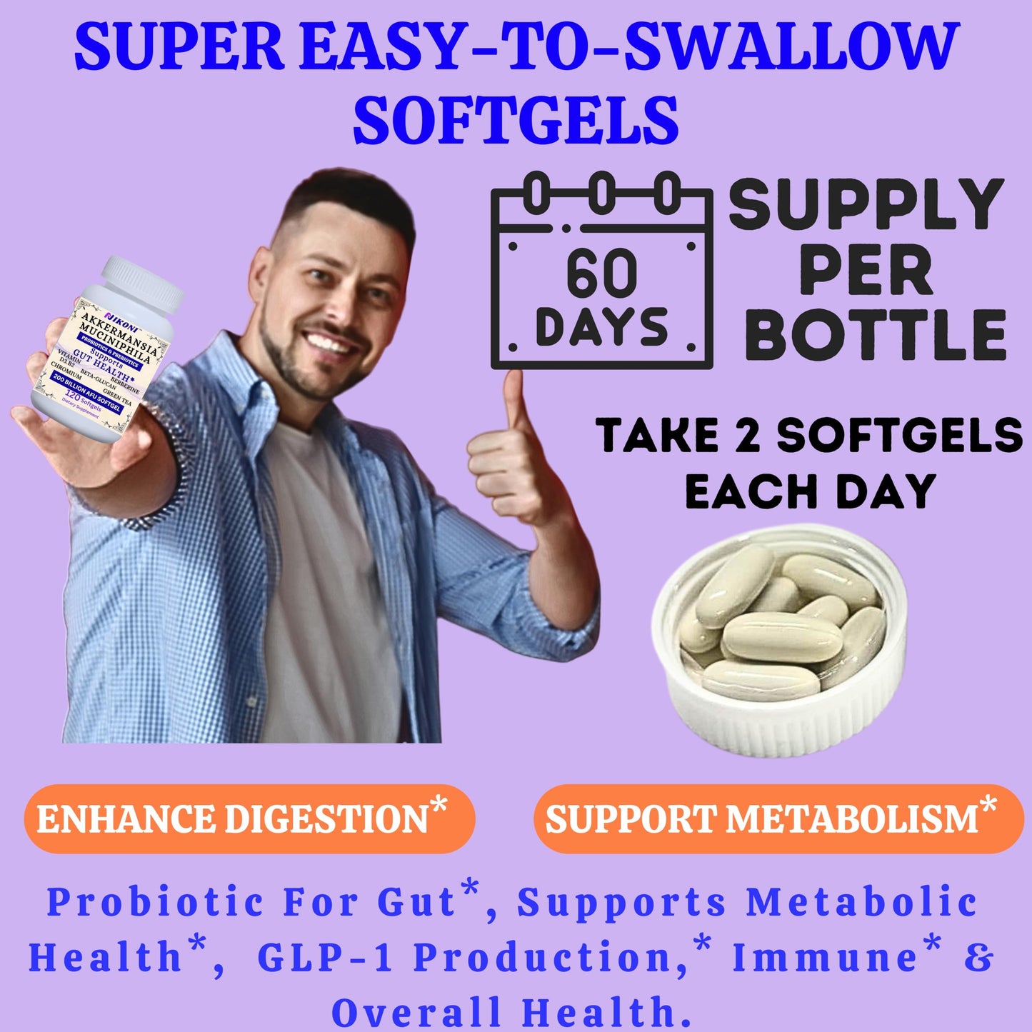 Nikoni Akkermansia Muciniphila GLP-1 Probiotic Softgels for Women & Men