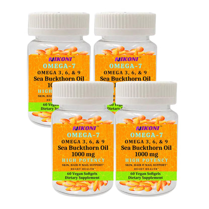 Nikoni Organic Sea Buckthorn Oil Vegan Softgels forr Healthy Skin, Hair, Nails