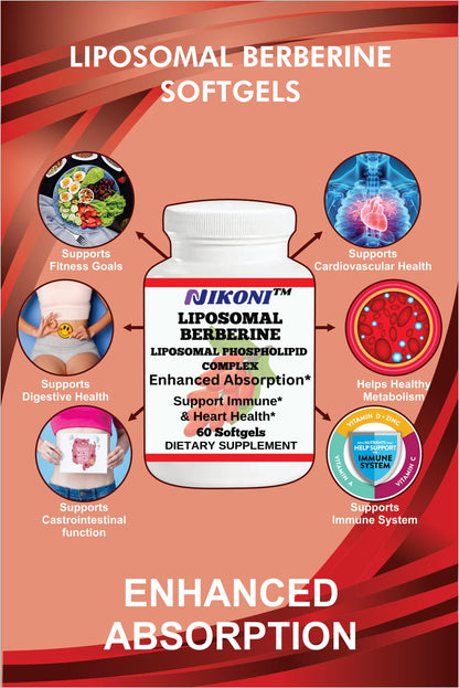 Nikoni Liposomal Berberine 500 mg Support Heart Health & Cholesterol 60 Softgels