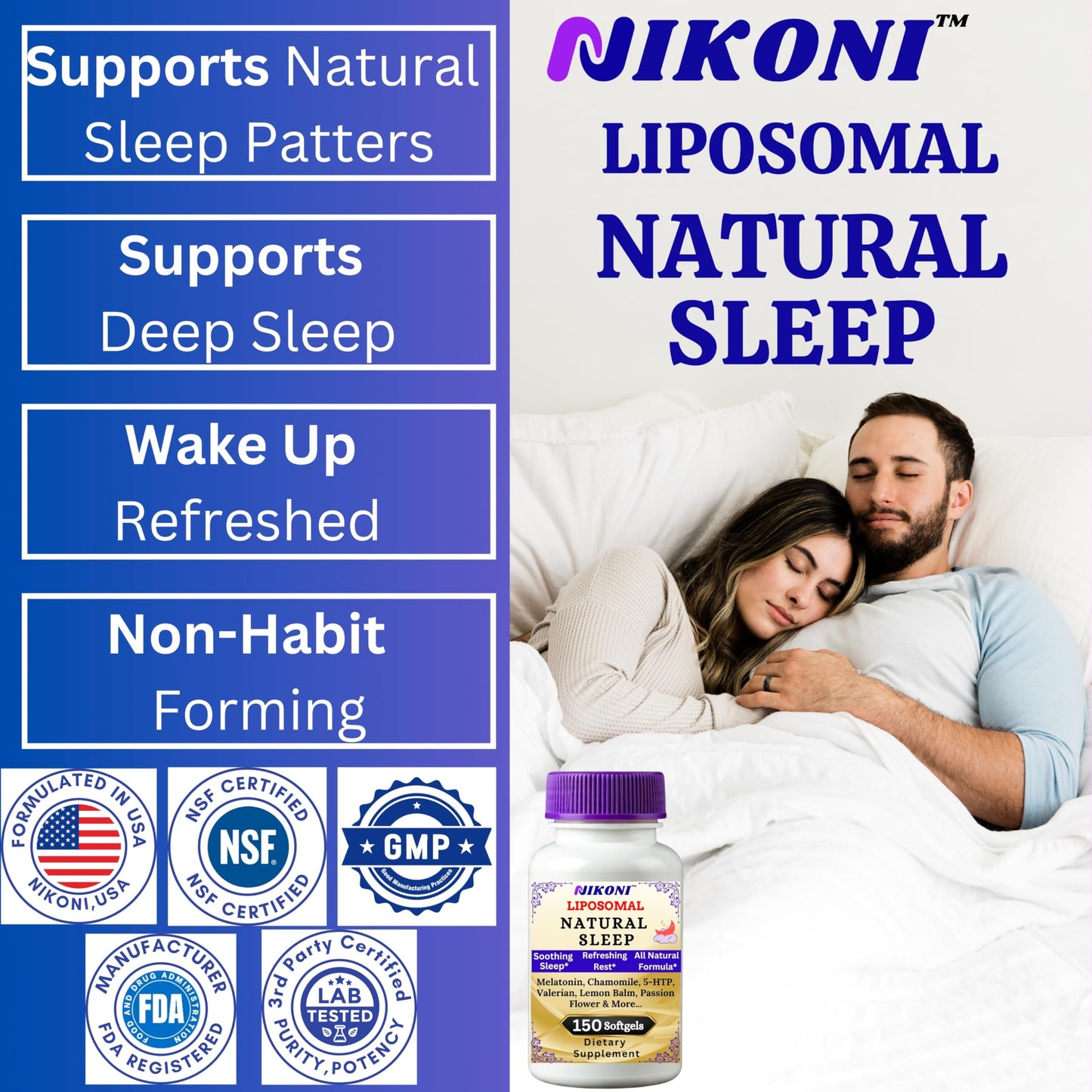 Nikoni Liposomal Natural Sleep Aid Softgels, Supports Natural Sleep