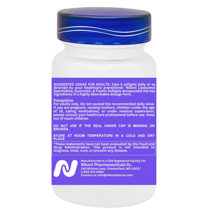 Nikoni Liposomal Spermidine, Quercetin, Fisetin Softgels for Healthy Aging, Cellular Renewal.