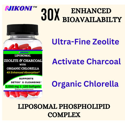 Nikoni Vegan Liposomal Zeolite, Activated Charcoal & Organic Chlorella, Supports Full Body Detox