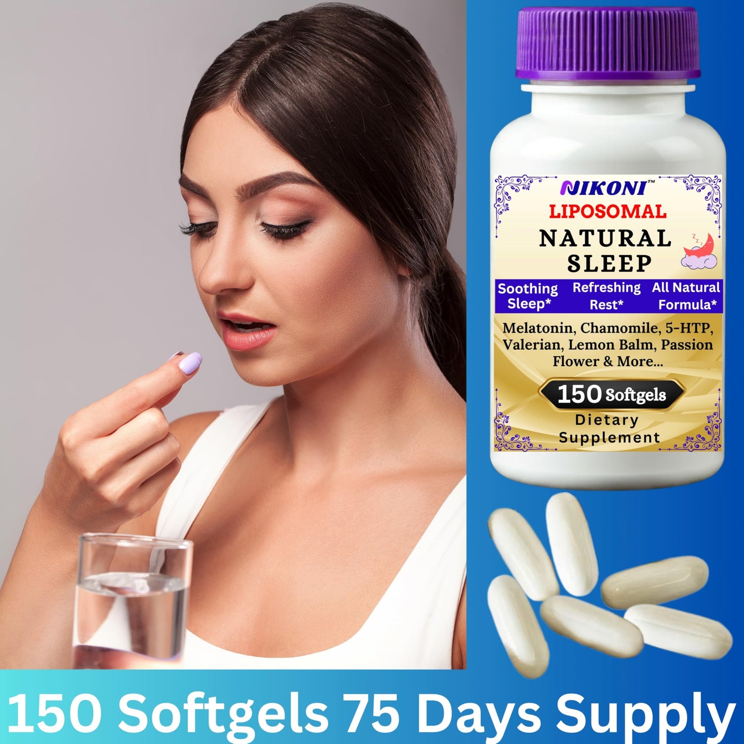 Nikoni Liposomal Natural Sleep Aid Softgels, Supports Natural Sleep