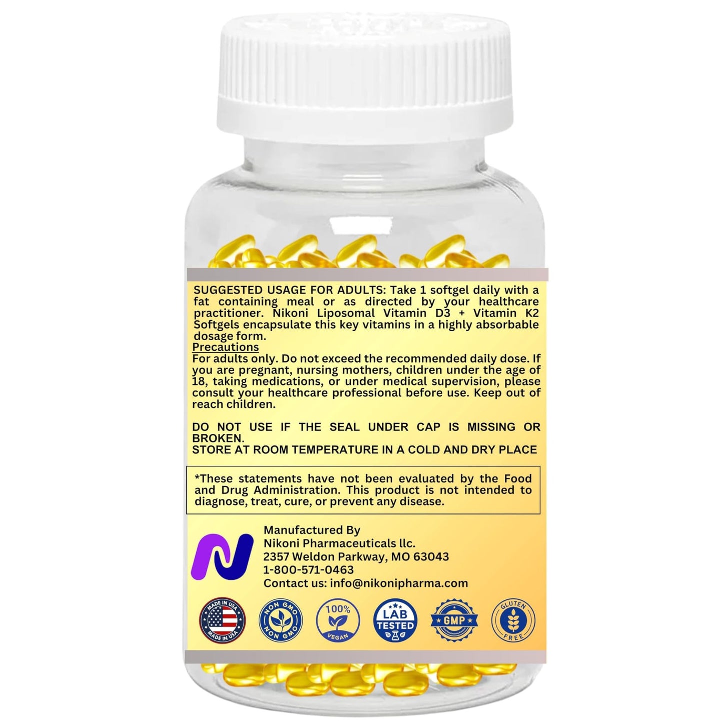 Nikoni Liposomal Vitamin D3 10000 IU, Vitamin K2 250 mcg, Vegan Softgels Supports  Bone Health