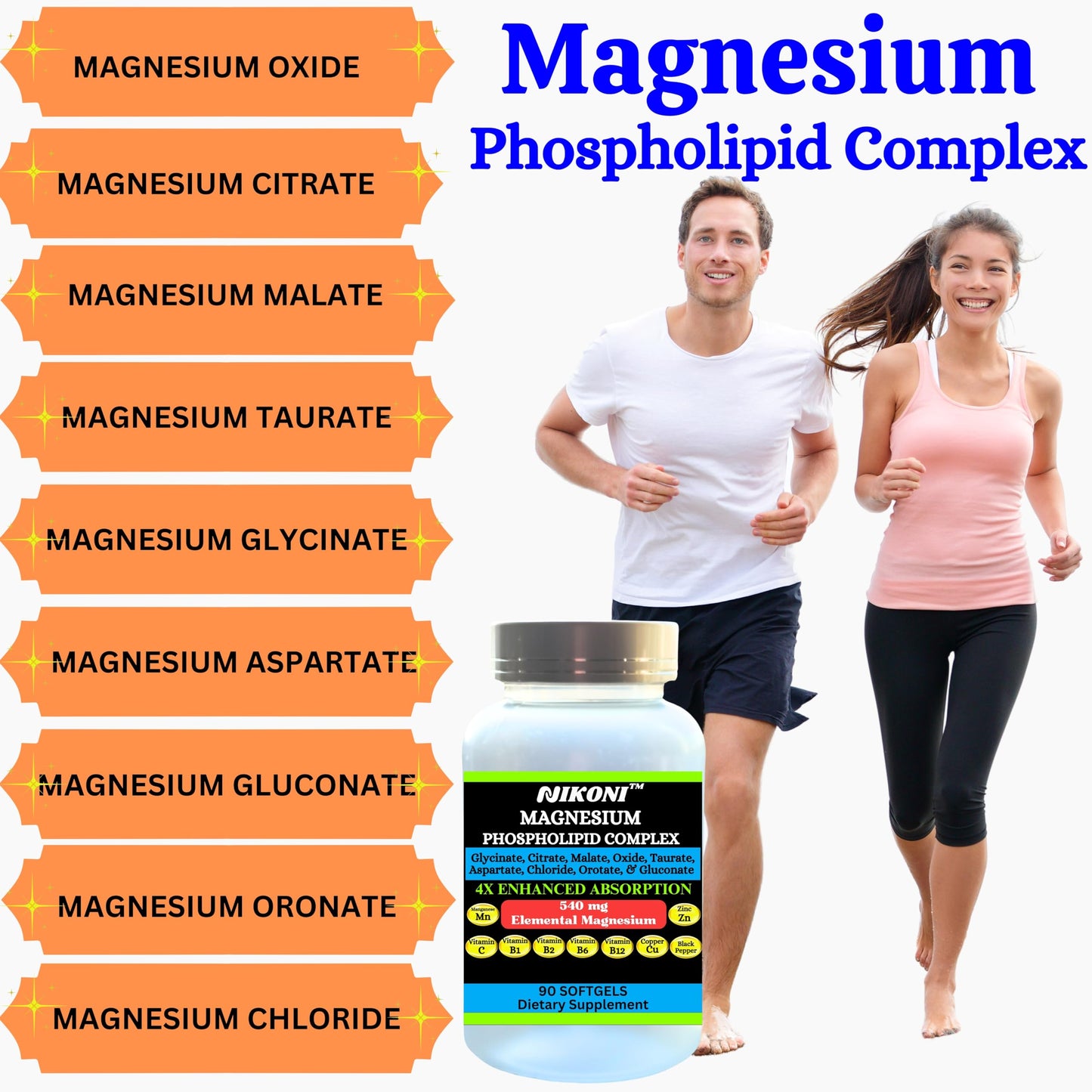 Nikoni Phospholipid Magnesium Complex 2500mg (9 Magnesium Salts, 5 Vitamins & 3 Minerals) Softgels