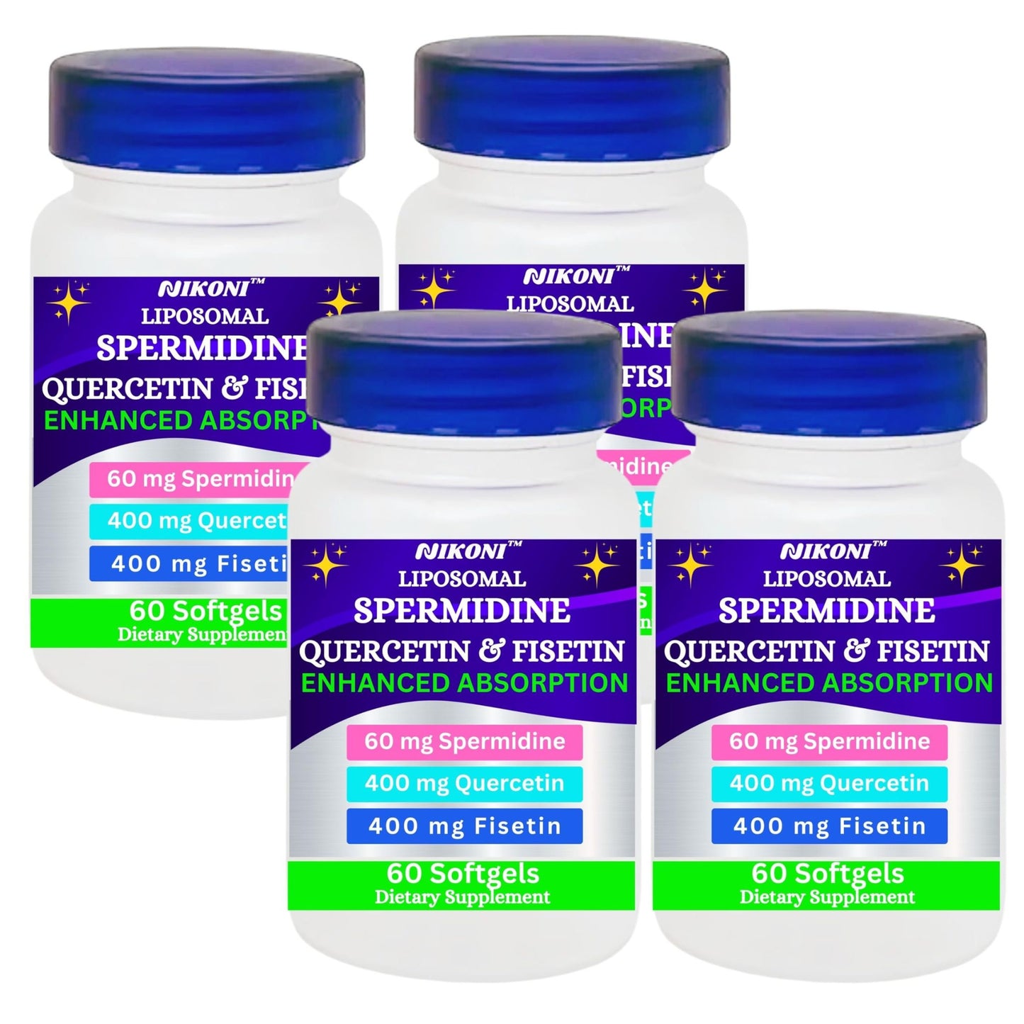 Nikoni Liposomal Spermidine, Quercetin, Fisetin Softgels for Healthy Aging, Cellular Renewal.