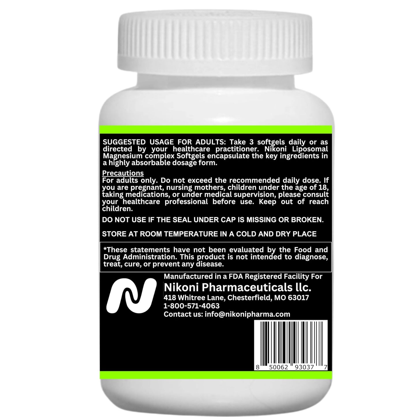 Nikoni Phospholipid Magnesium Complex 2500mg (9 Magnesium Salts, 5 Vitamins & 3 Minerals) Softgels