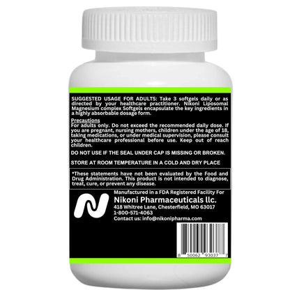 Nikoni Phospholipid Magnesium Complex 2500mg (9 Magnesium Salts, 5 Vitamins & 3 Minerals) Softgels