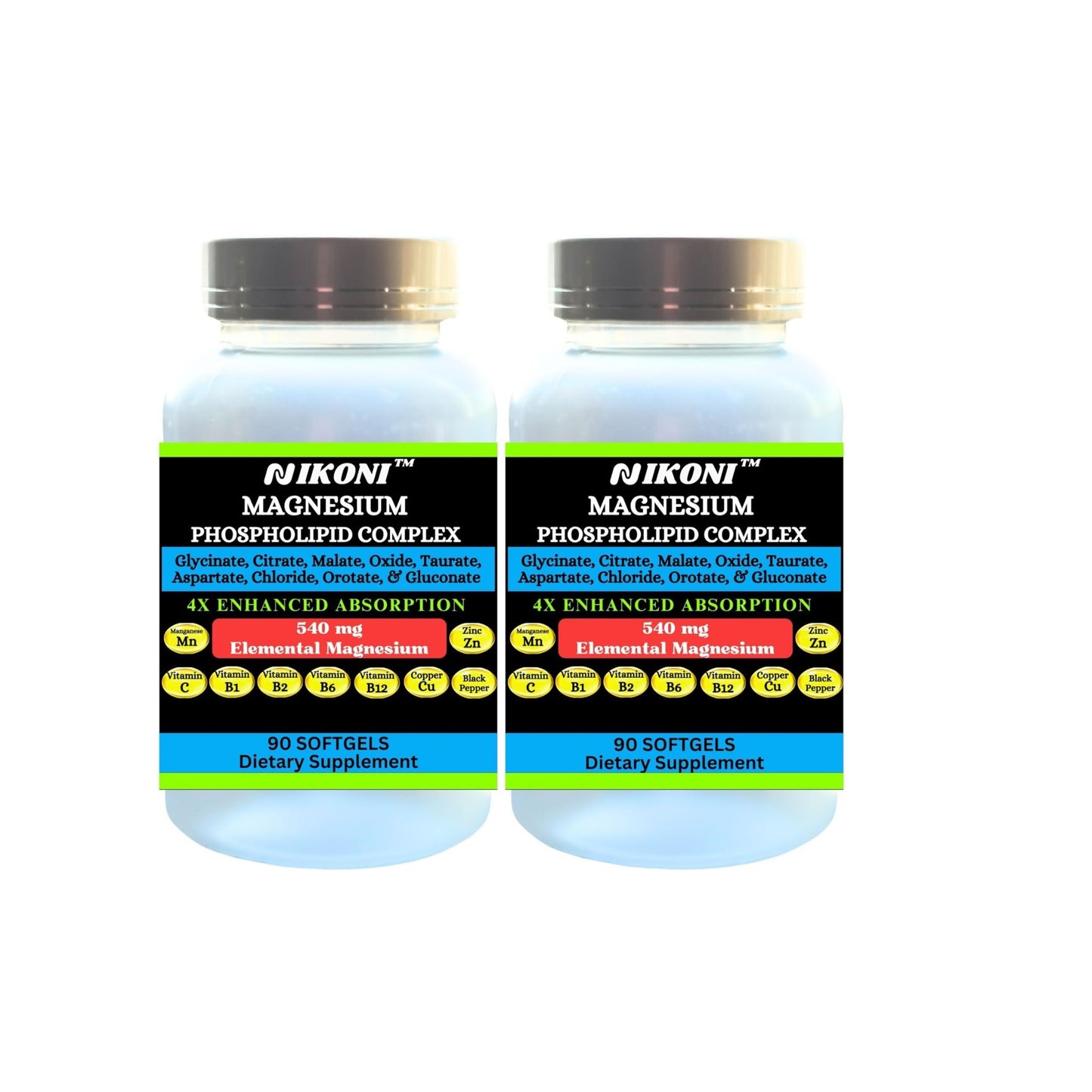 Nikoni Phospholipid Magnesium Complex 2500mg (9 Magnesium Salts, 5 Vitamins & 3 Minerals) Softgels
