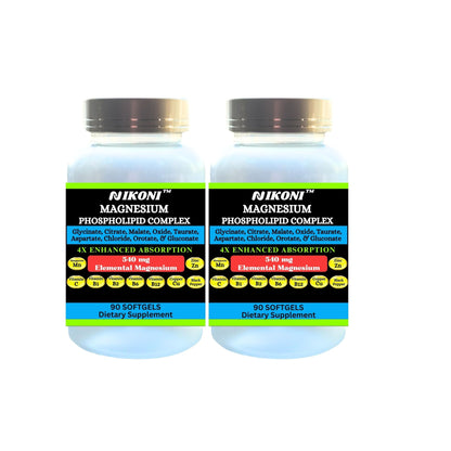Nikoni Phospholipid Magnesium Complex 2500mg (9 Magnesium Salts, 5 Vitamins & 3 Minerals) Softgels