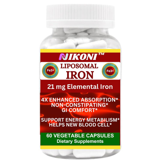 Nikoni Liposomal Iron 21 mg Capsules Promotes Red Blood Cells.