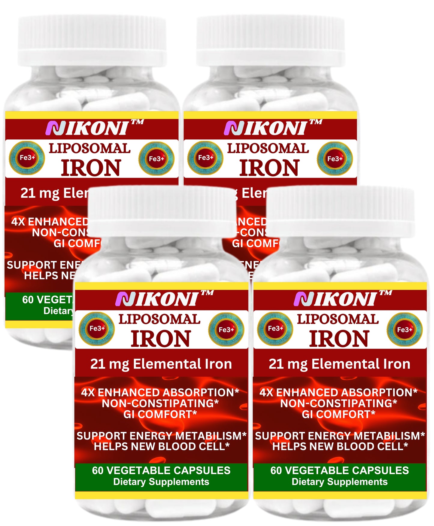Nikoni Liposomal Iron 21 mg Capsules Promotes Red Blood Cells.