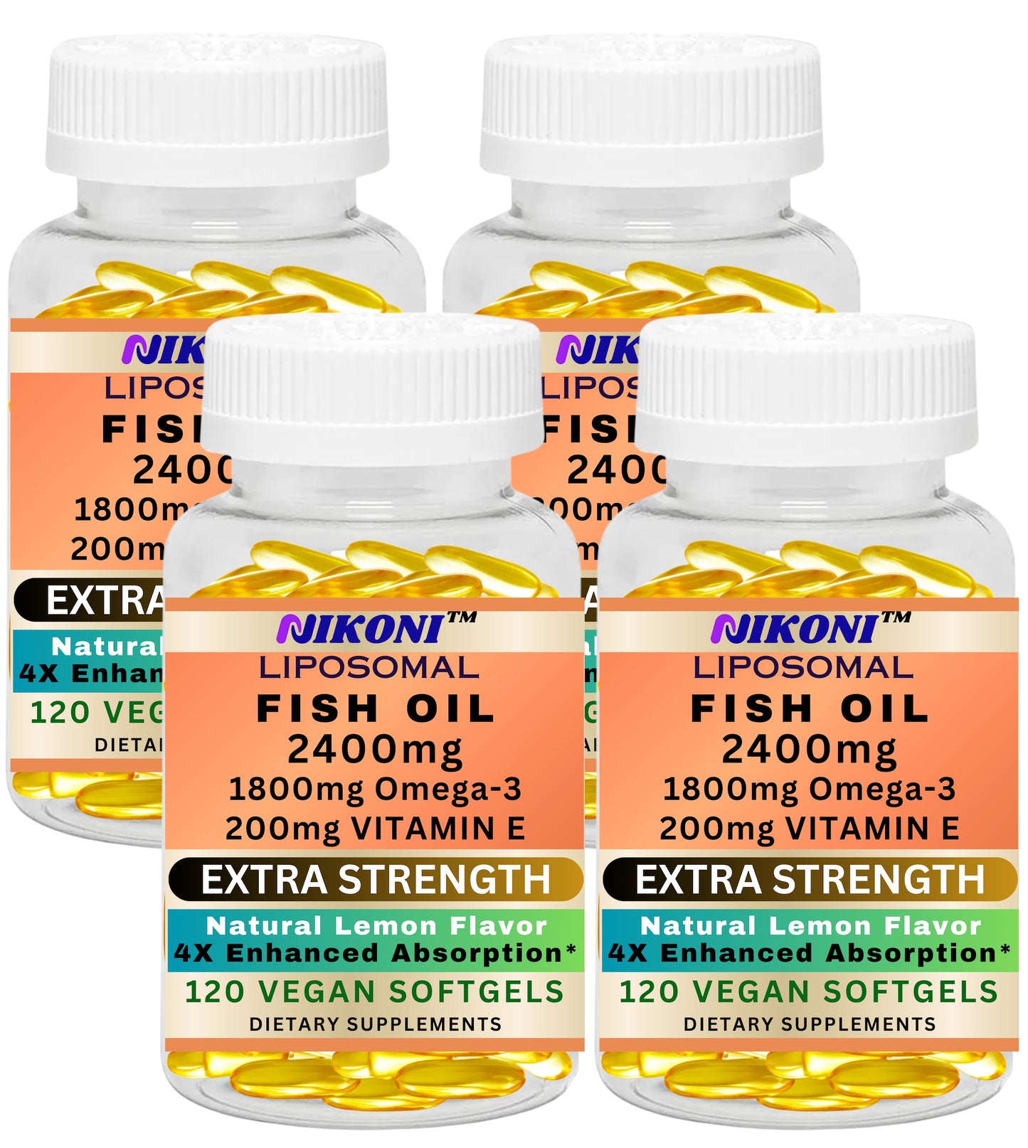 Nikoni Liposomal Lemon Flavored Fish Oil 2400 mg with 200 mg of Vitamin E  Vegan Softgels