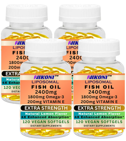 Nikoni Liposomal Lemon Flavored Fish Oil 2400 mg with 200 mg of Vitamin E  Vegan Softgels