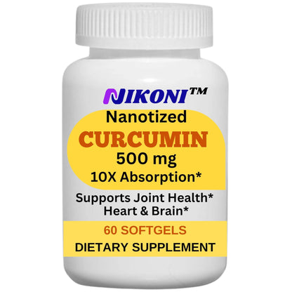Nikoni Nanotized Curcumin Softgels, Supports Joint, Heart, & Immunity.