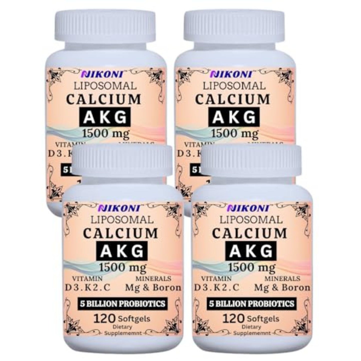 Liposomal Calcium AKG 1500mg, Vitamin C, D3, K2, Mg+ & Probiotics Soft gels