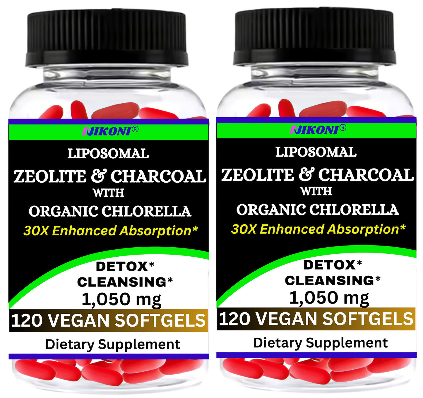 Nikoni Vegan Liposomal Zeolite, Activated Charcoal & Organic Chlorella, Supports Full Body Detox