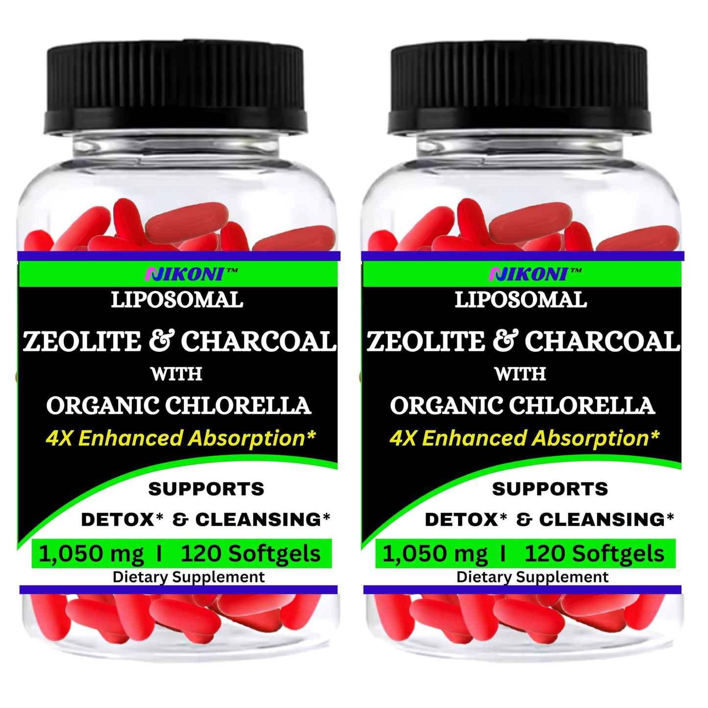 Nikoni Vegan Liposomal Zeolite, Activated Charcoal & Organic Chlorella, Supports Full Body Detox