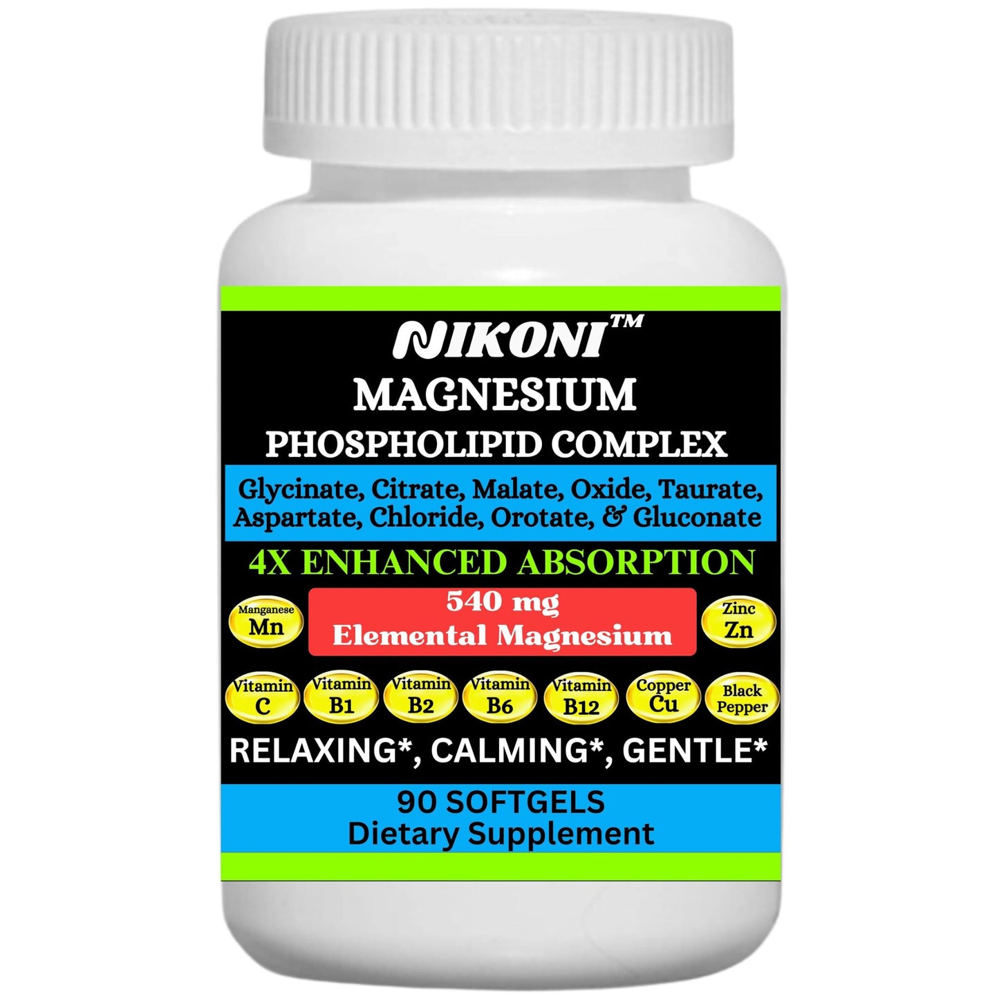 Nikoni Phospholipid Magnesium Complex 2500mg (9 Magnesium Salts, 5 Vitamins & 3 Minerals) Softgels