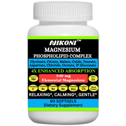 Nikoni Phospholipid Magnesium Complex 2500mg (9 Magnesium Salts, 5 Vitamins & 3 Minerals) Softgels