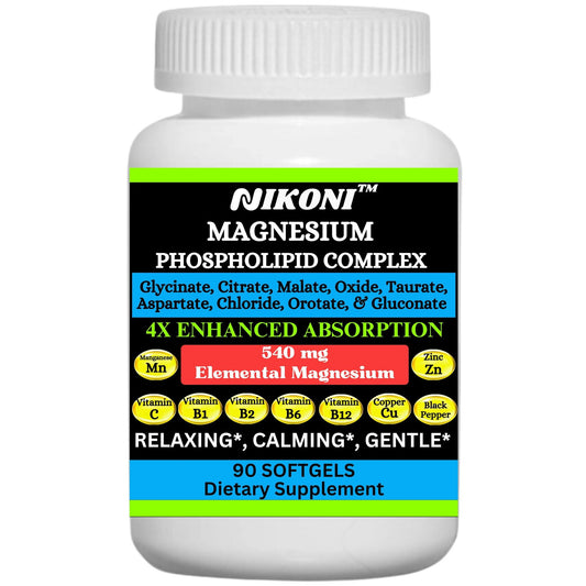 Nikoni Phospholipid Magnesium Complex 2500mg (9 Magnesium Salts, 5 Vitamins & 3 Minerals) Softgels