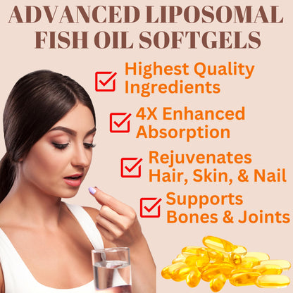 Nikoni Liposomal Lemon Flavored Fish Oil 2400 mg with 200 mg of Vitamin E  Vegan Softgels