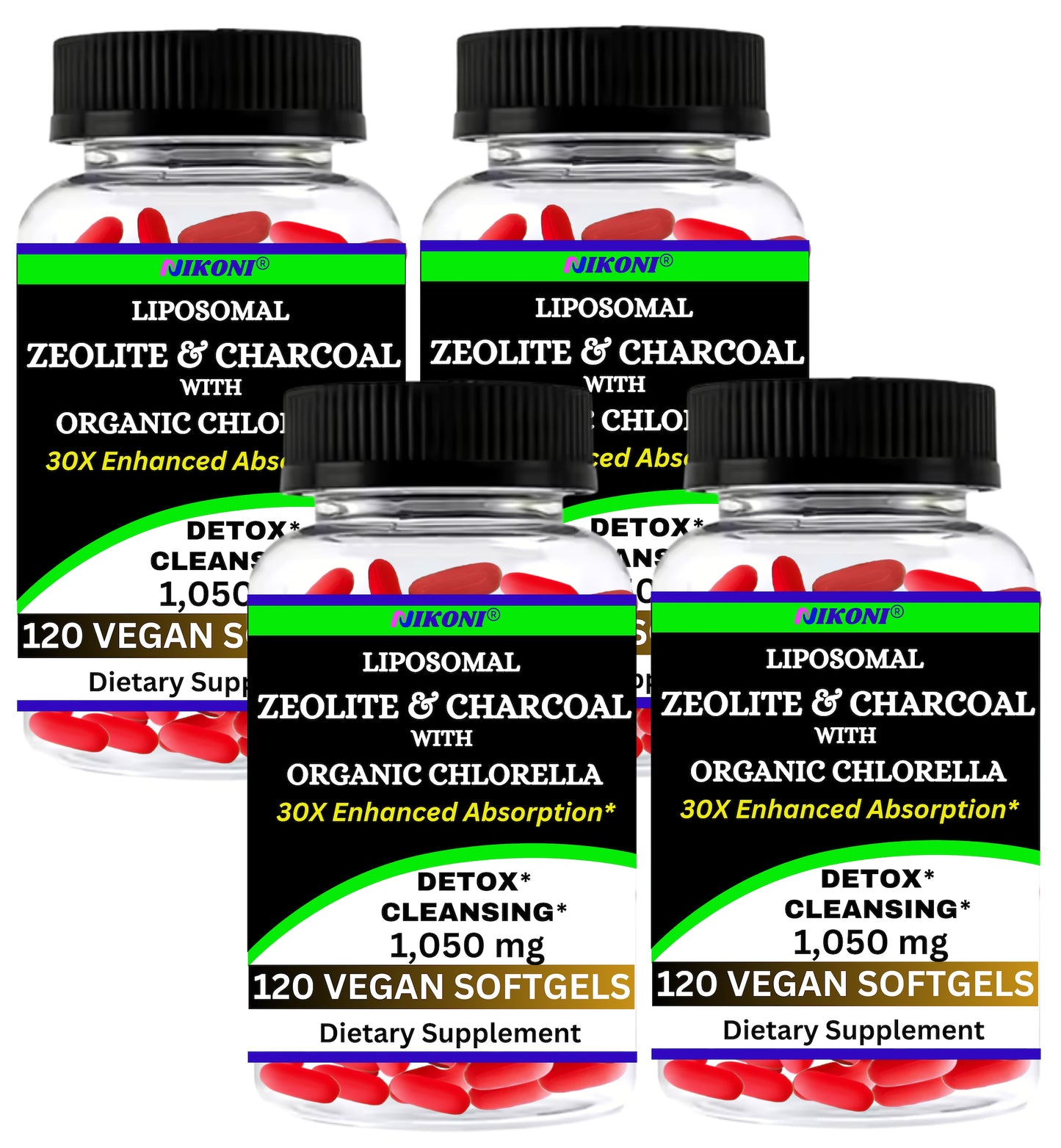 Nikoni Vegan Liposomal Zeolite, Activated Charcoal & Organic Chlorella, Supports Full Body Detox