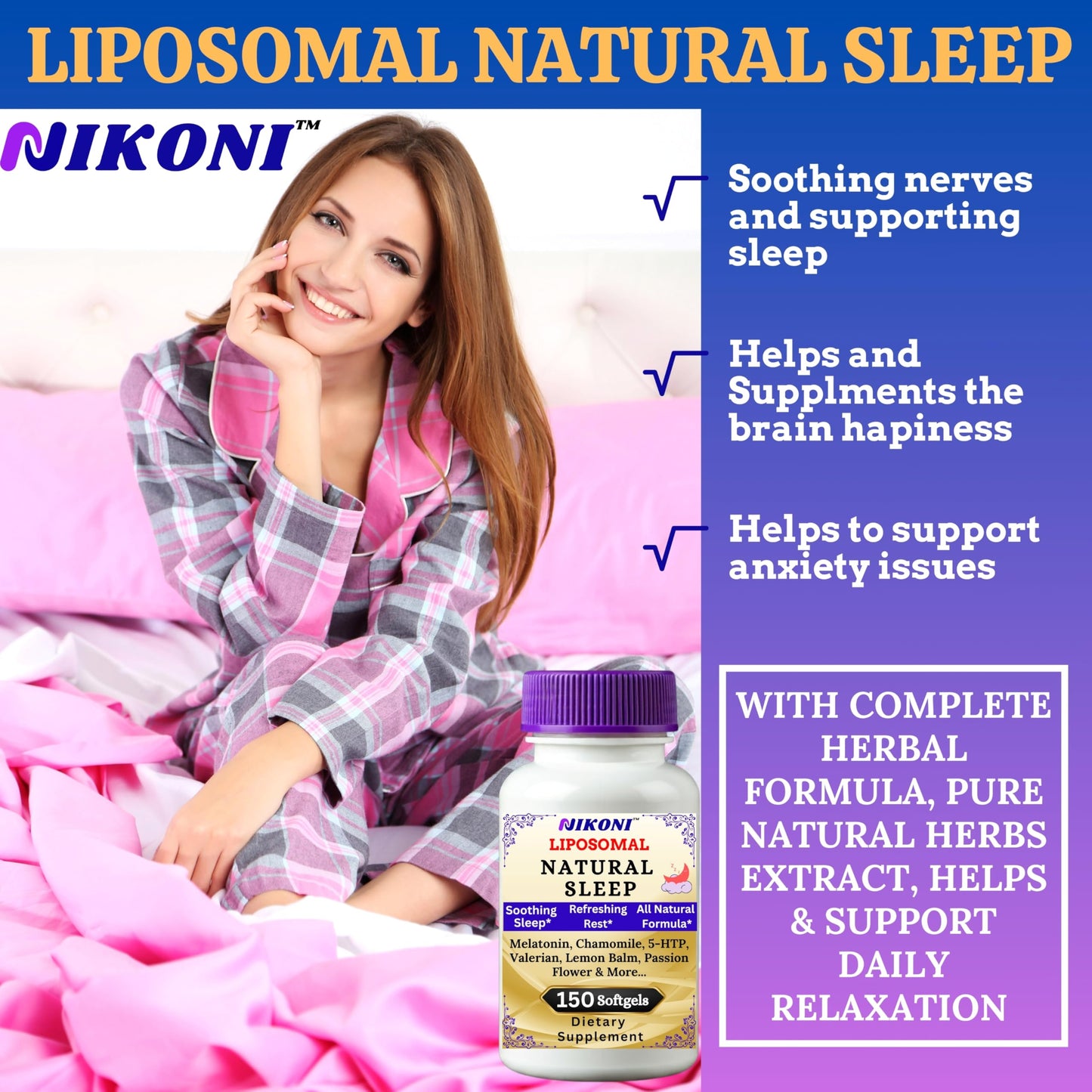 Nikoni Liposomal Natural Sleep Aid Softgels, Supports Natural Sleep