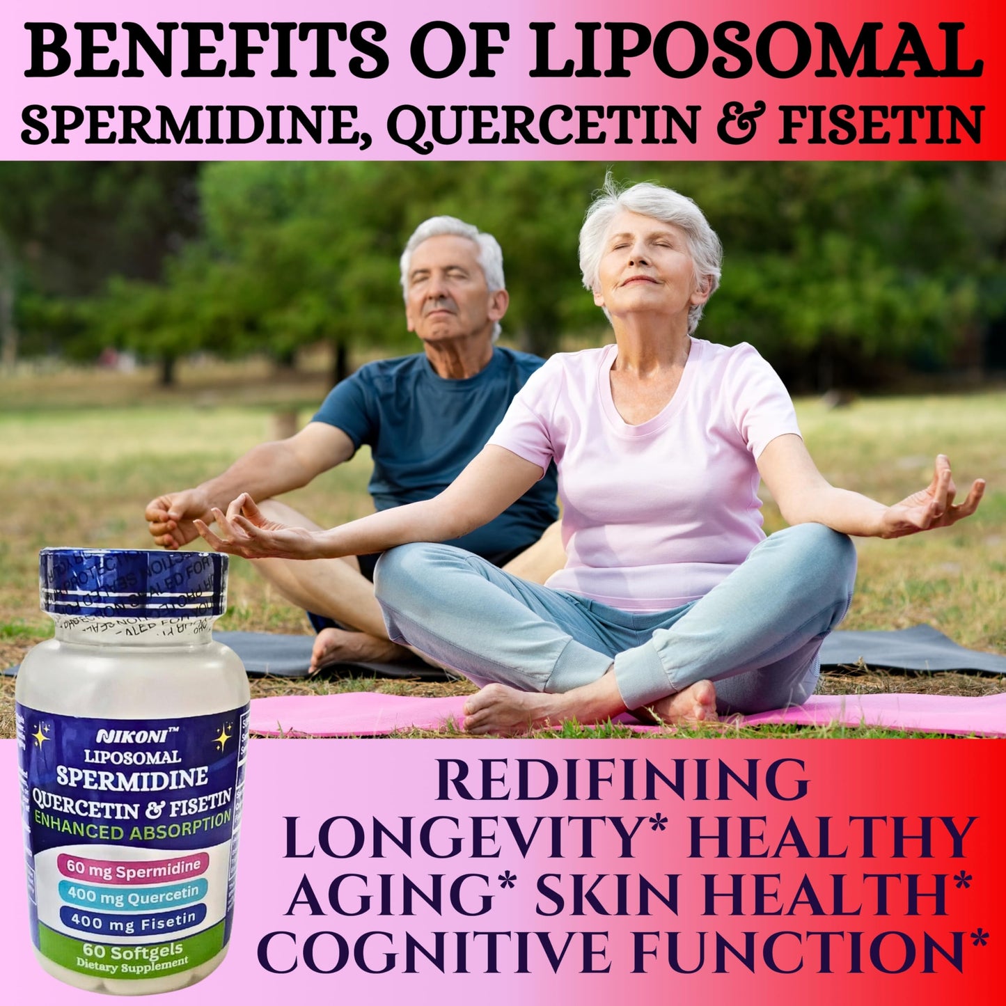 Nikoni Liposomal Spermidine, Quercetin, Fisetin Softgels for Healthy Aging, Cellular Renewal.