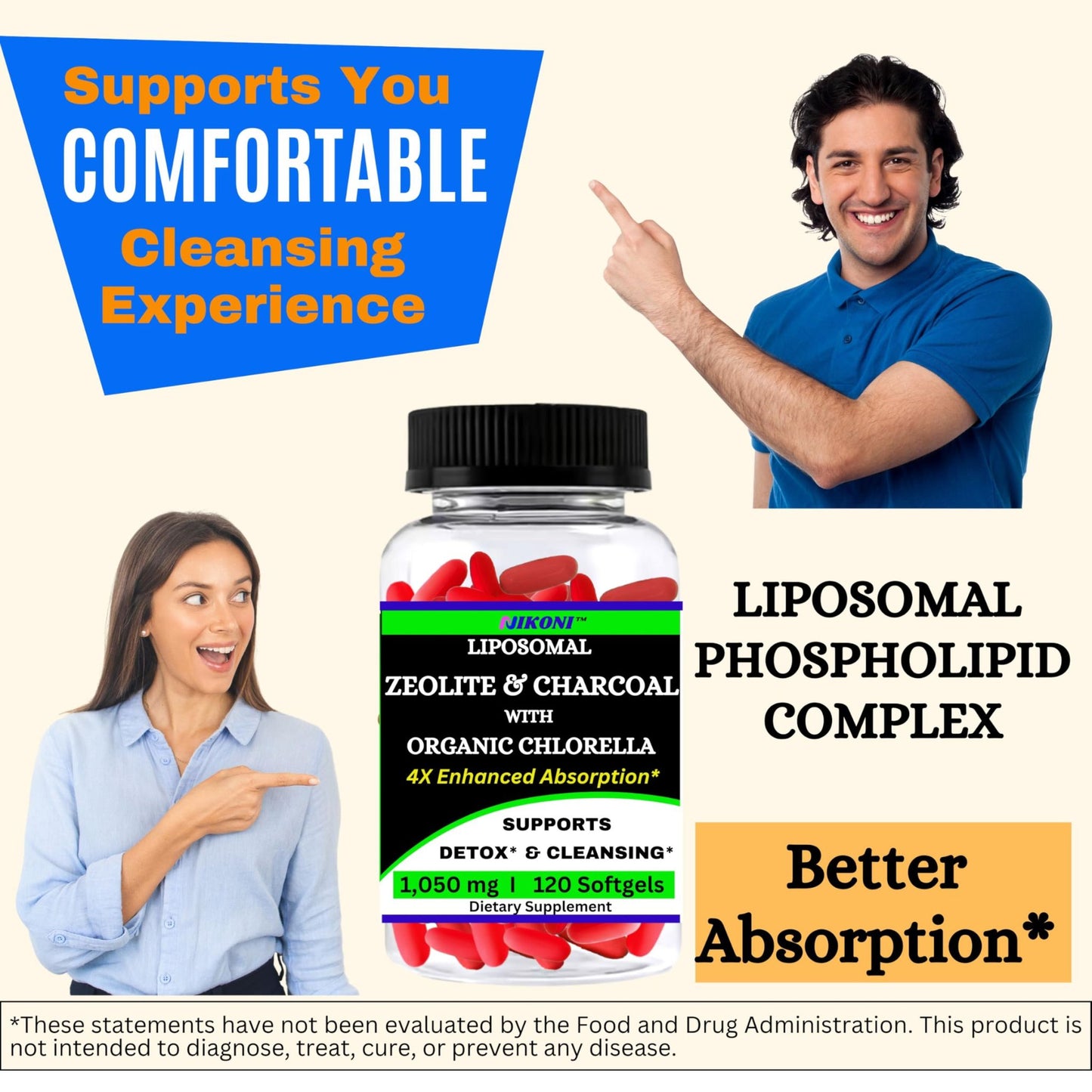 Nikoni Vegan Liposomal Zeolite, Activated Charcoal & Organic Chlorella, Supports Full Body Detox