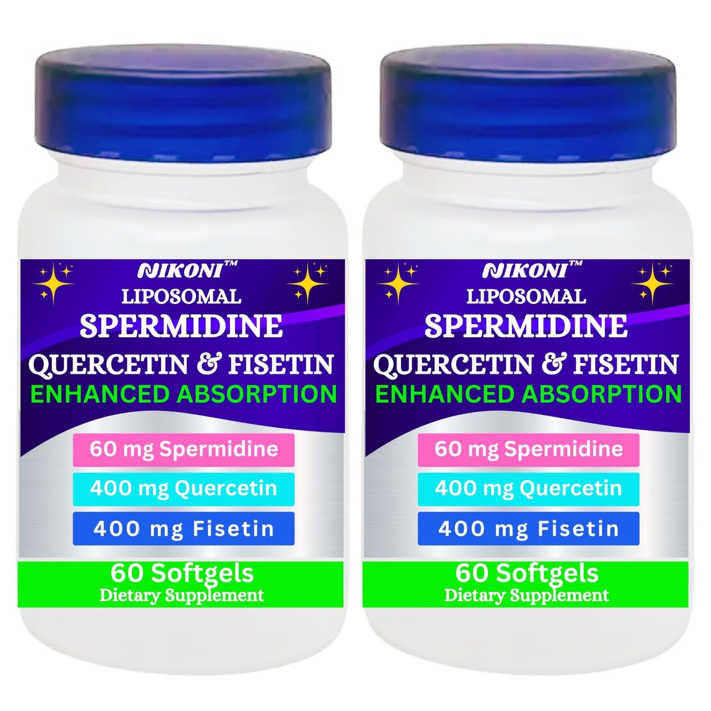 Nikoni Liposomal Spermidine, Quercetin, Fisetin Softgels for Healthy Aging, Cellular Renewal.