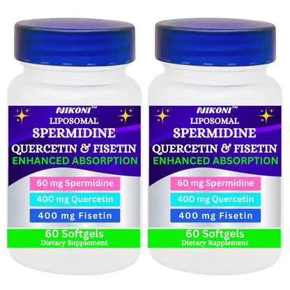 Nikoni Liposomal Spermidine, Quercetin, Fisetin Softgels for Healthy Aging, Cellular Renewal.